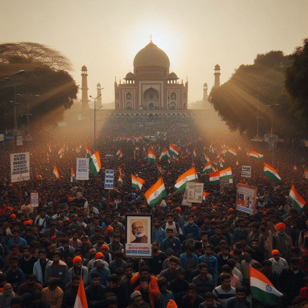 public rally with many people gathering in India